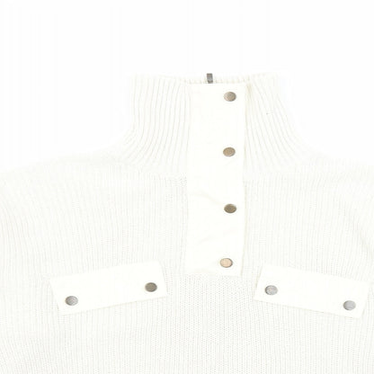 Mango Mens Beige High Neck Acrylic Henley Jumper Size XL Long Sleeve - Elbow Patches