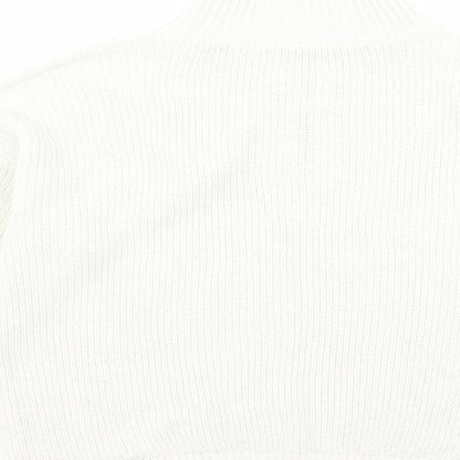 Mango Mens Beige High Neck Acrylic Henley Jumper Size XL Long Sleeve - Elbow Patches