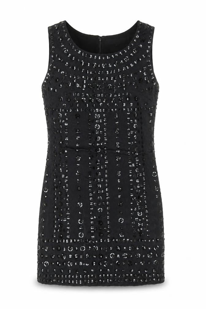 French Connection Womens Black Viscose A-Line Size 6 Round Neck Zip - Sequin Detail