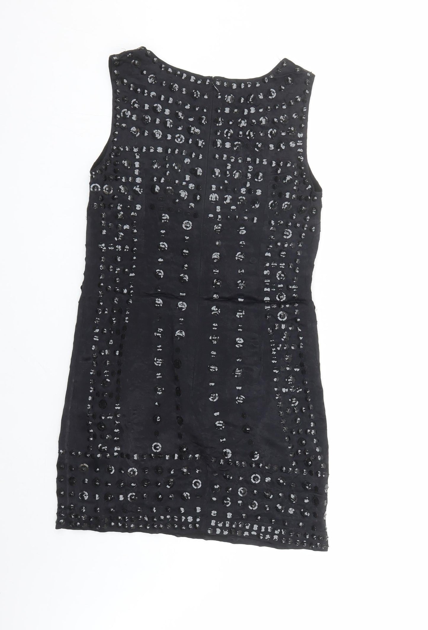 French Connection Womens Black Viscose A-Line Size 6 Round Neck Zip - Sequin Detail