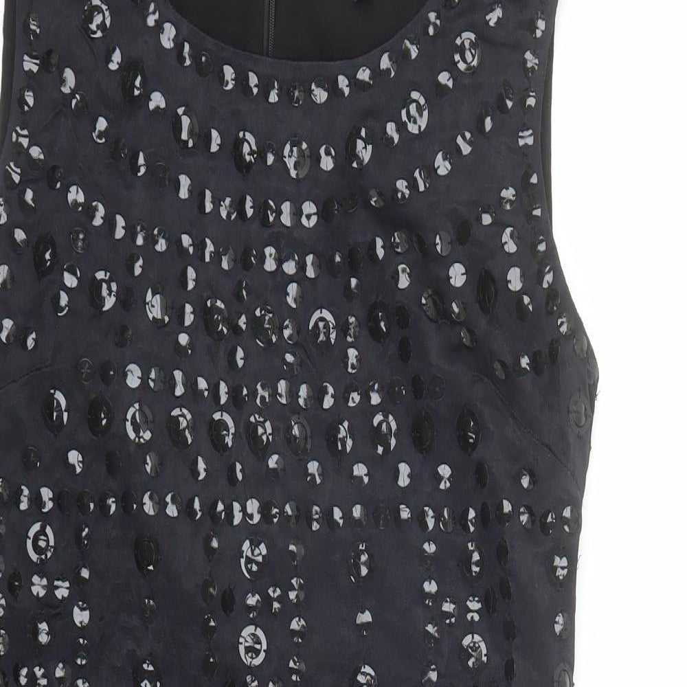 French Connection Womens Black Viscose A-Line Size 6 Round Neck Zip - Sequin Detail