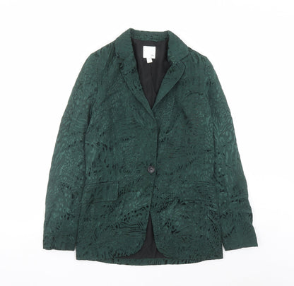 H&M Womens Green Animal Print Viscose Jacket Blazer Size 6 - Leopard Pattern