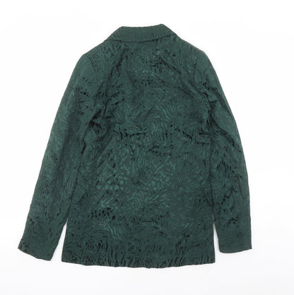 H&M Womens Green Animal Print Viscose Jacket Blazer Size 6 - Leopard Pattern