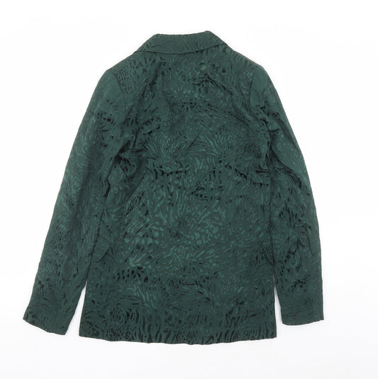 H&M Womens Green Animal Print Viscose Jacket Blazer Size 6 - Leopard Pattern
