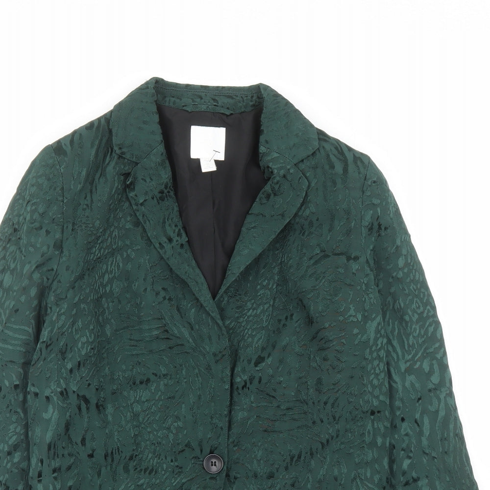 H&M Womens Green Animal Print Viscose Jacket Blazer Size 6 - Leopard Pattern