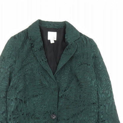 H&M Womens Green Animal Print Viscose Jacket Blazer Size 6 - Leopard Pattern