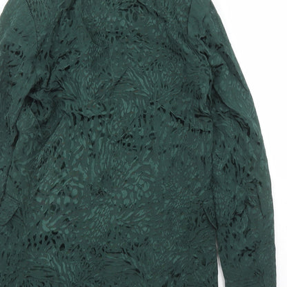 H&M Womens Green Animal Print Viscose Jacket Blazer Size 6 - Leopard Pattern