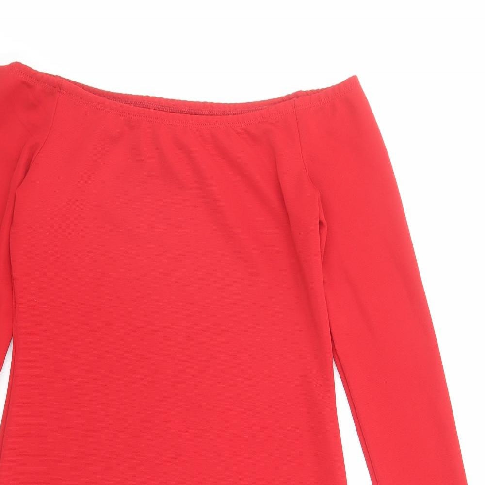 Glamorous Womens Red Polyester Bodycon Size S Off the Shoulder Pullover