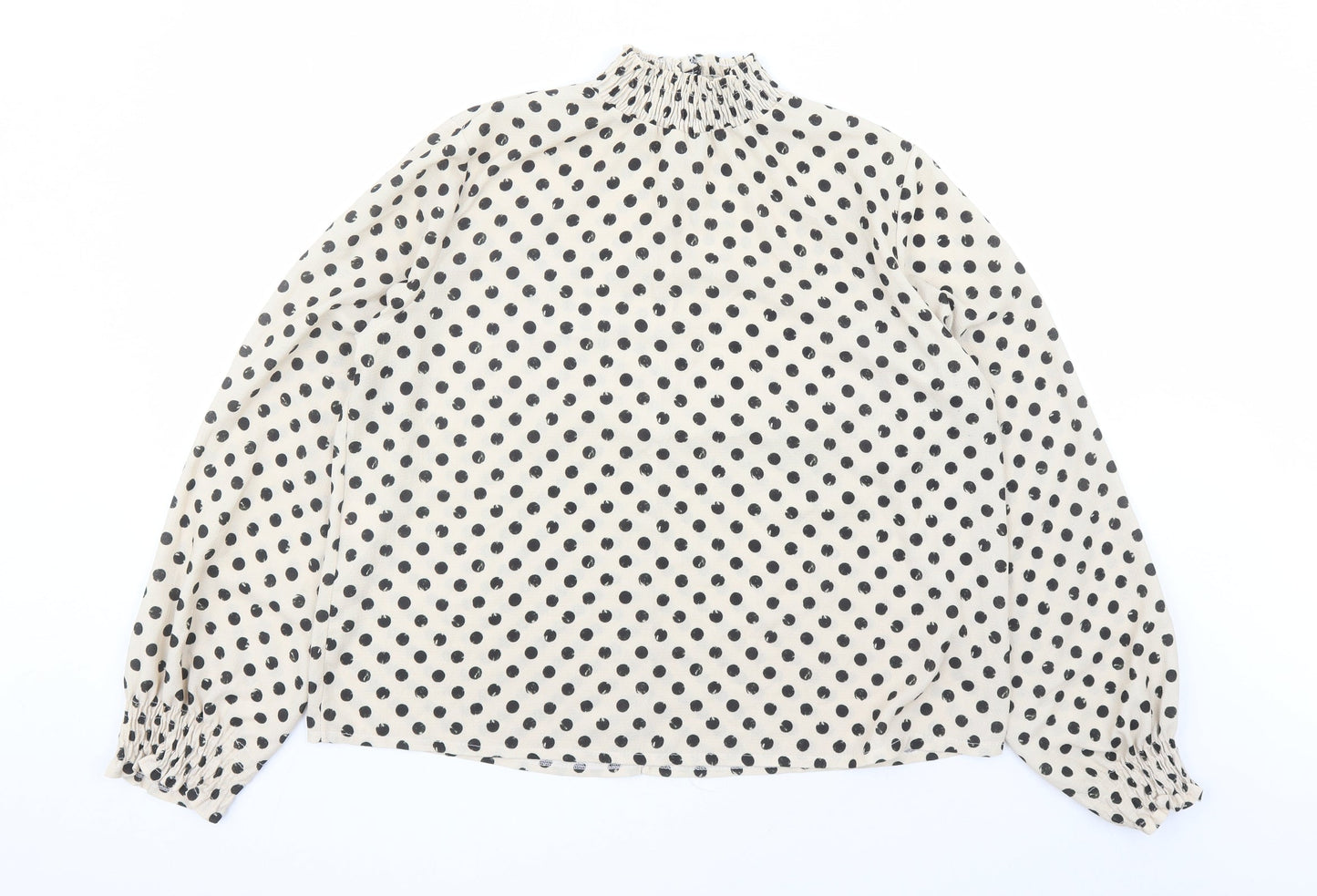 Boohoo Womens Beige Polka Dot Polyester Basic Blouse Size 12 Mock Neck