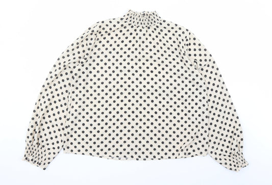 Boohoo Womens Beige Polka Dot Polyester Basic Blouse Size 12 Mock Neck