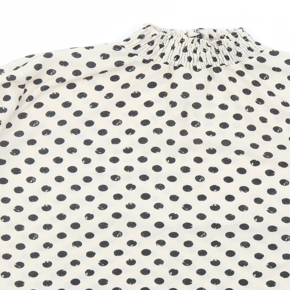 Boohoo Womens Beige Polka Dot Polyester Basic Blouse Size 12 Mock Neck
