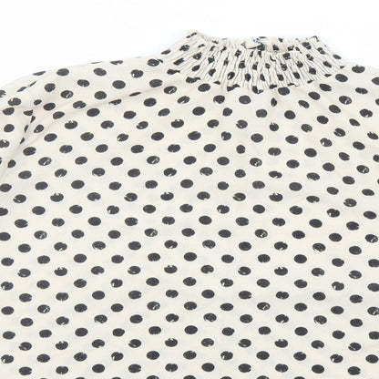 Boohoo Womens Beige Polka Dot Polyester Basic Blouse Size 12 Mock Neck