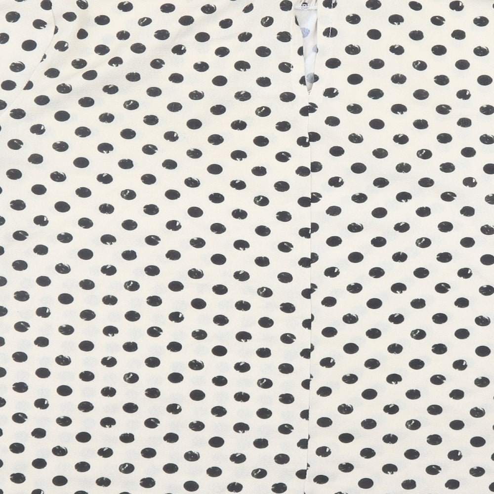 Boohoo Womens Beige Polka Dot Polyester Basic Blouse Size 12 Mock Neck