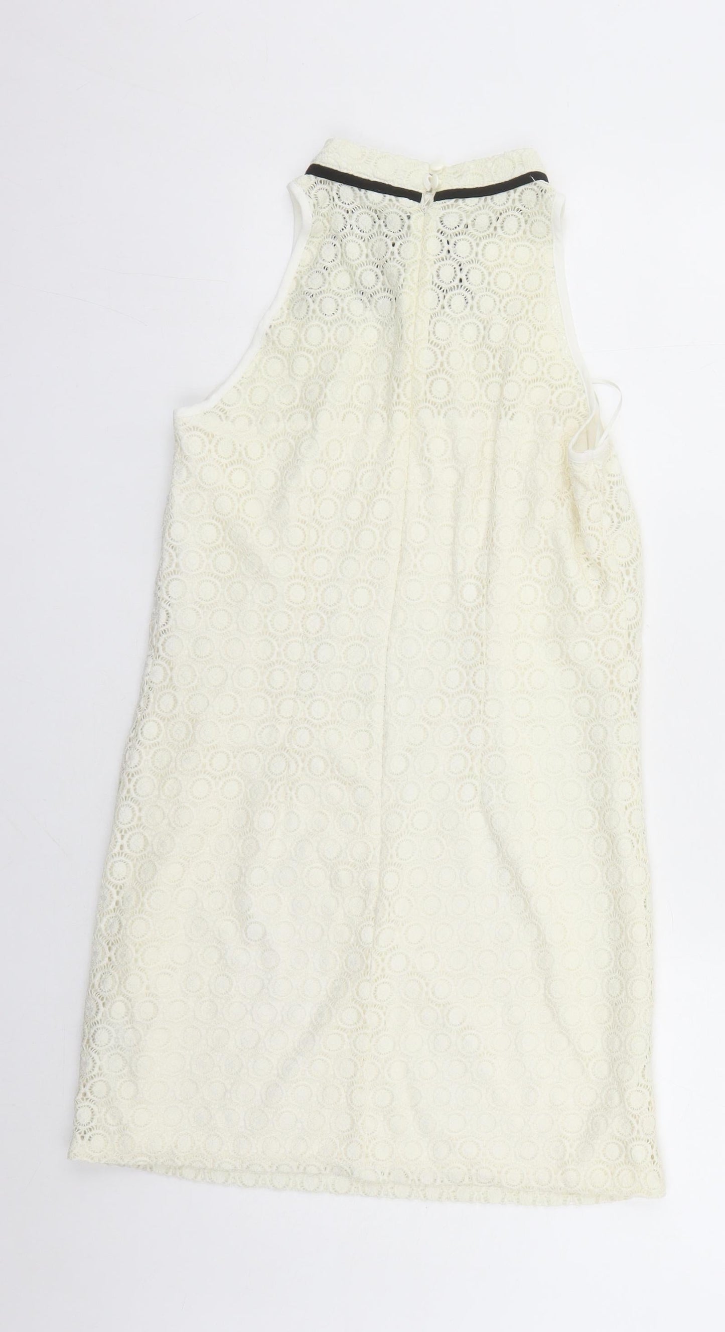 Miss Selfridge Womens Ivory Geometric Polyamide A-Line Size 10 Round Neck Zip