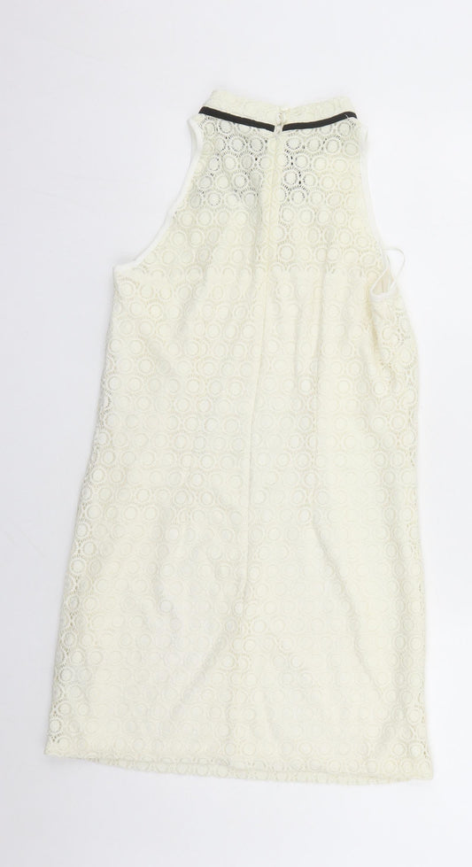 Miss Selfridge Womens Ivory Geometric Polyamide A-Line Size 10 Round Neck Zip