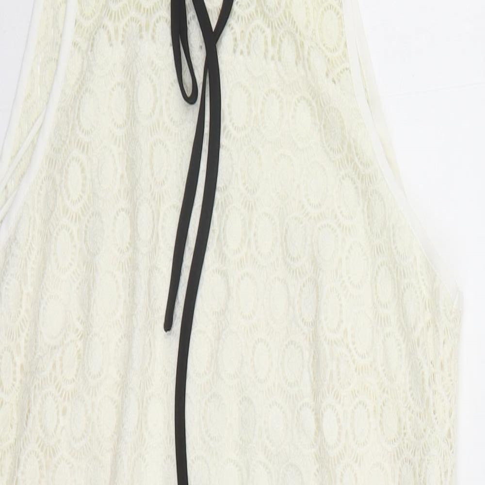 Miss Selfridge Womens Ivory Geometric Polyamide A-Line Size 10 Round Neck Zip