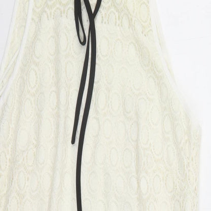 Miss Selfridge Womens Ivory Geometric Polyamide A-Line Size 10 Round Neck Zip