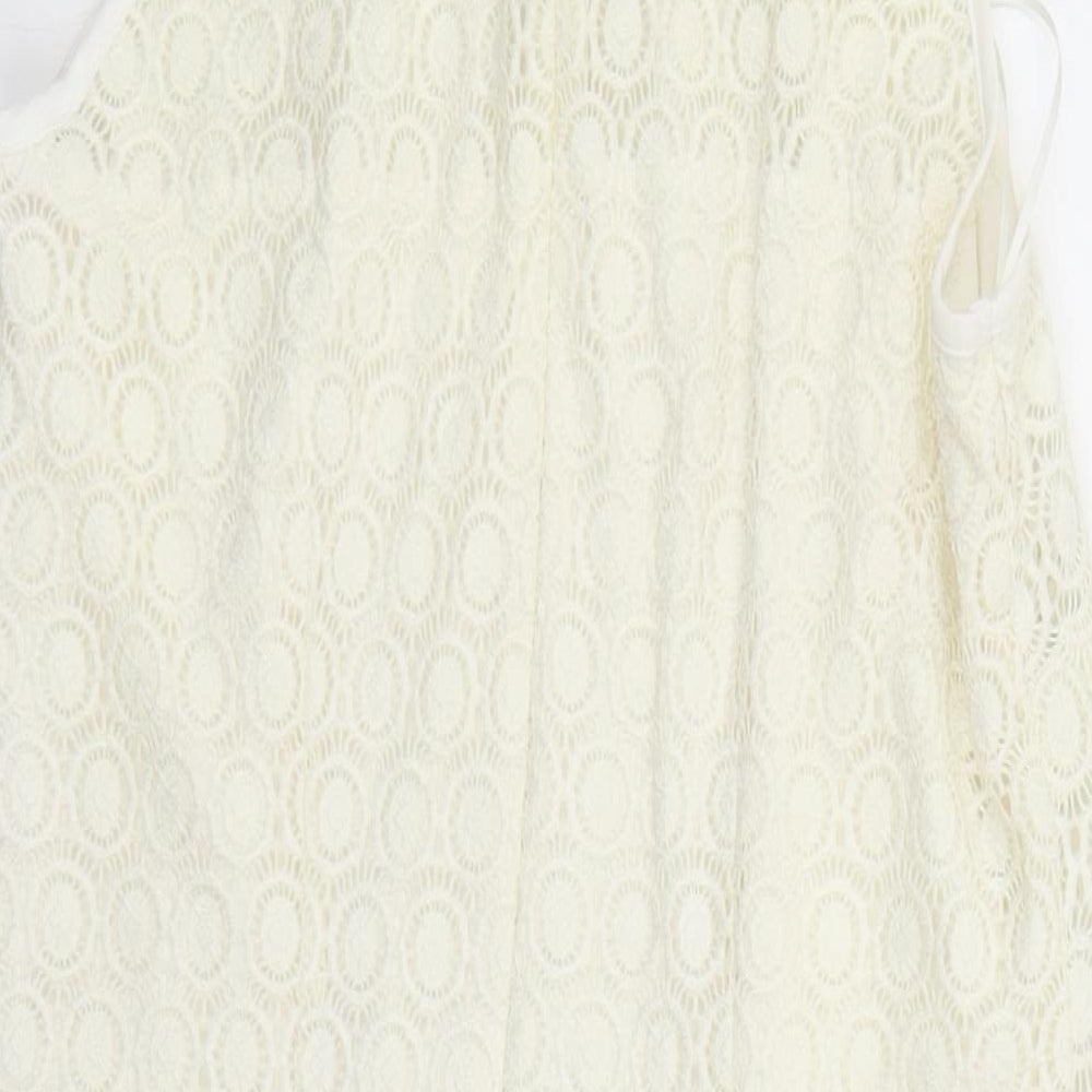 Miss Selfridge Womens Ivory Geometric Polyamide A-Line Size 10 Round Neck Zip