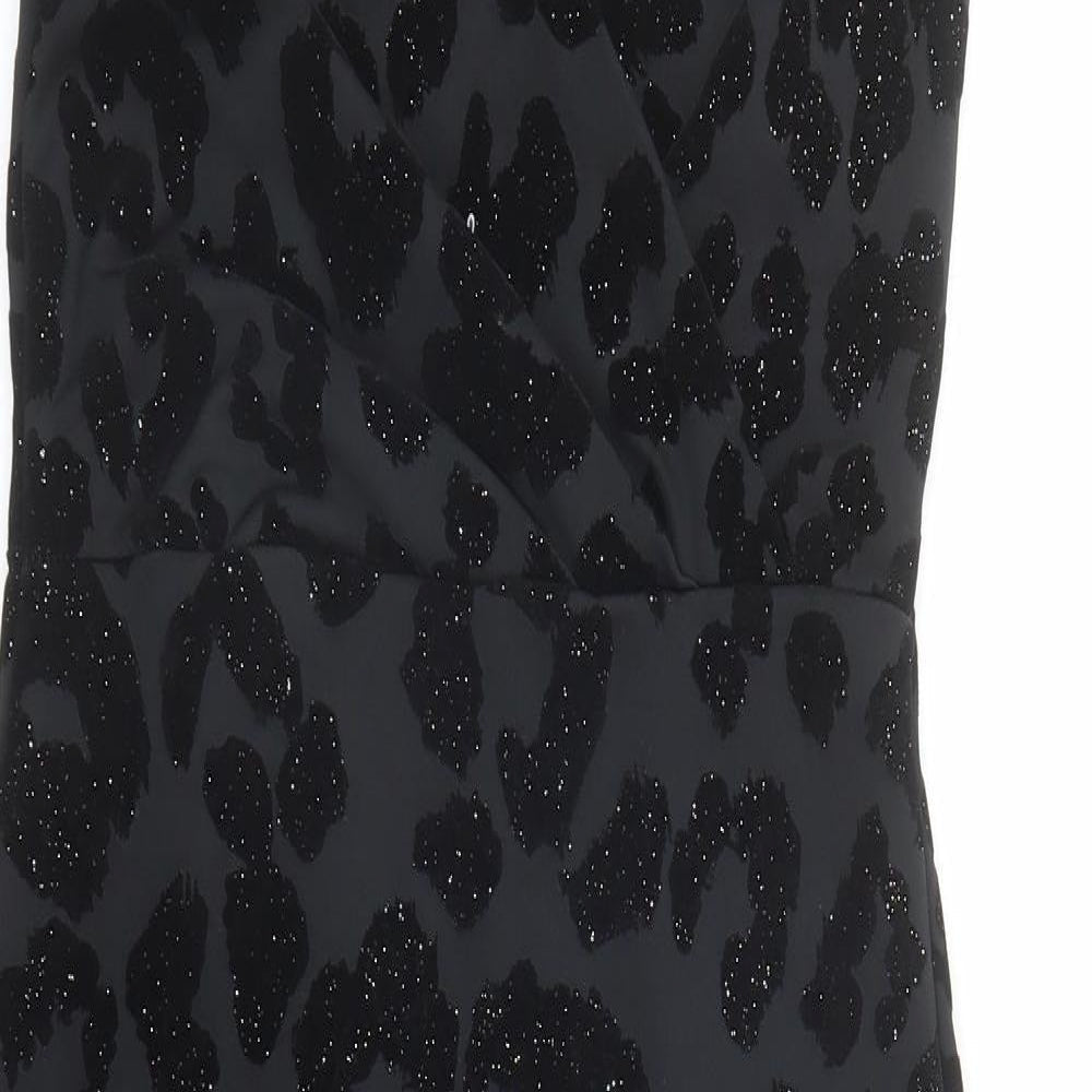 New Look Womens Black Animal Print Polyester Bodycon Size 8 V-Neck Pullover - Leopard Pattern