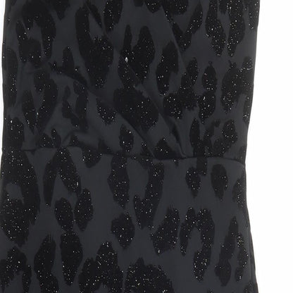 New Look Womens Black Animal Print Polyester Bodycon Size 8 V-Neck Pullover - Leopard Pattern