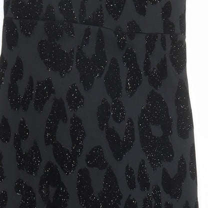 New Look Womens Black Animal Print Polyester Bodycon Size 8 V-Neck Pullover - Leopard Pattern