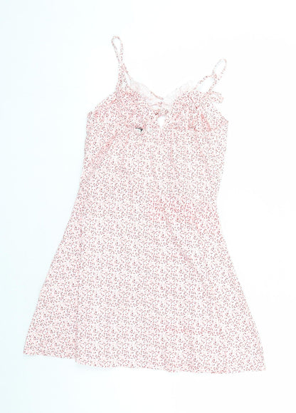 CBR Womens Pink Floral Cotton Mini Size S V-Neck Zip