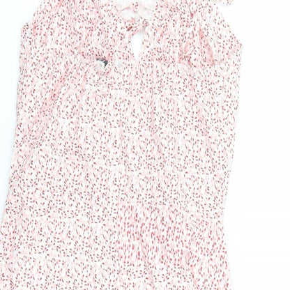 CBR Womens Pink Floral Cotton Mini Size S V-Neck Zip