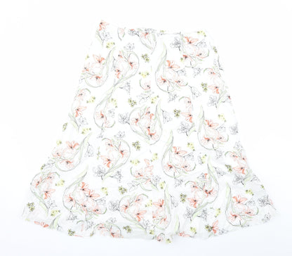 Classic Womens White Floral Polyester Swing Skirt Size 32 in Zip