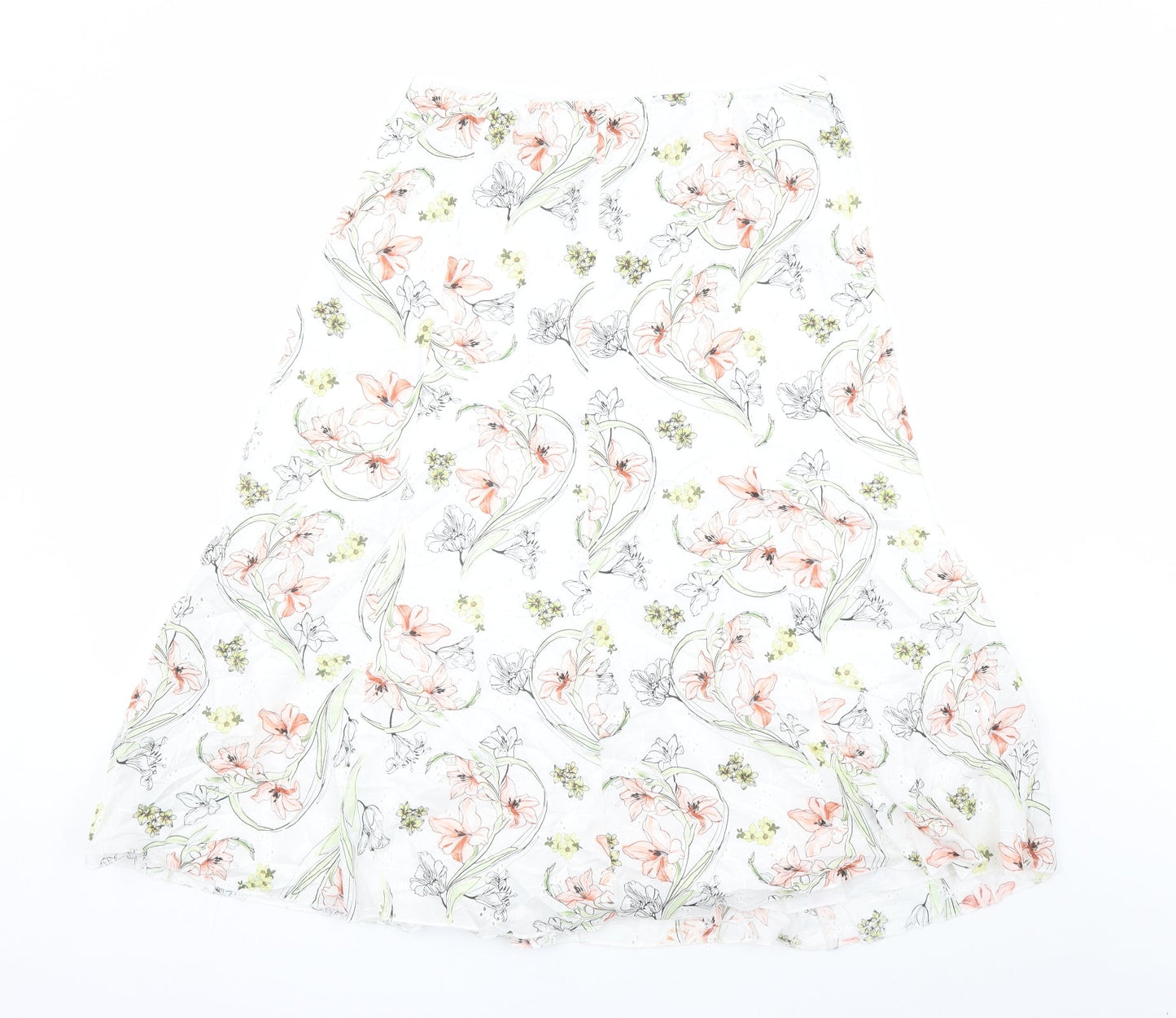 Classic Womens White Floral Polyester Swing Skirt Size 32 in Zip