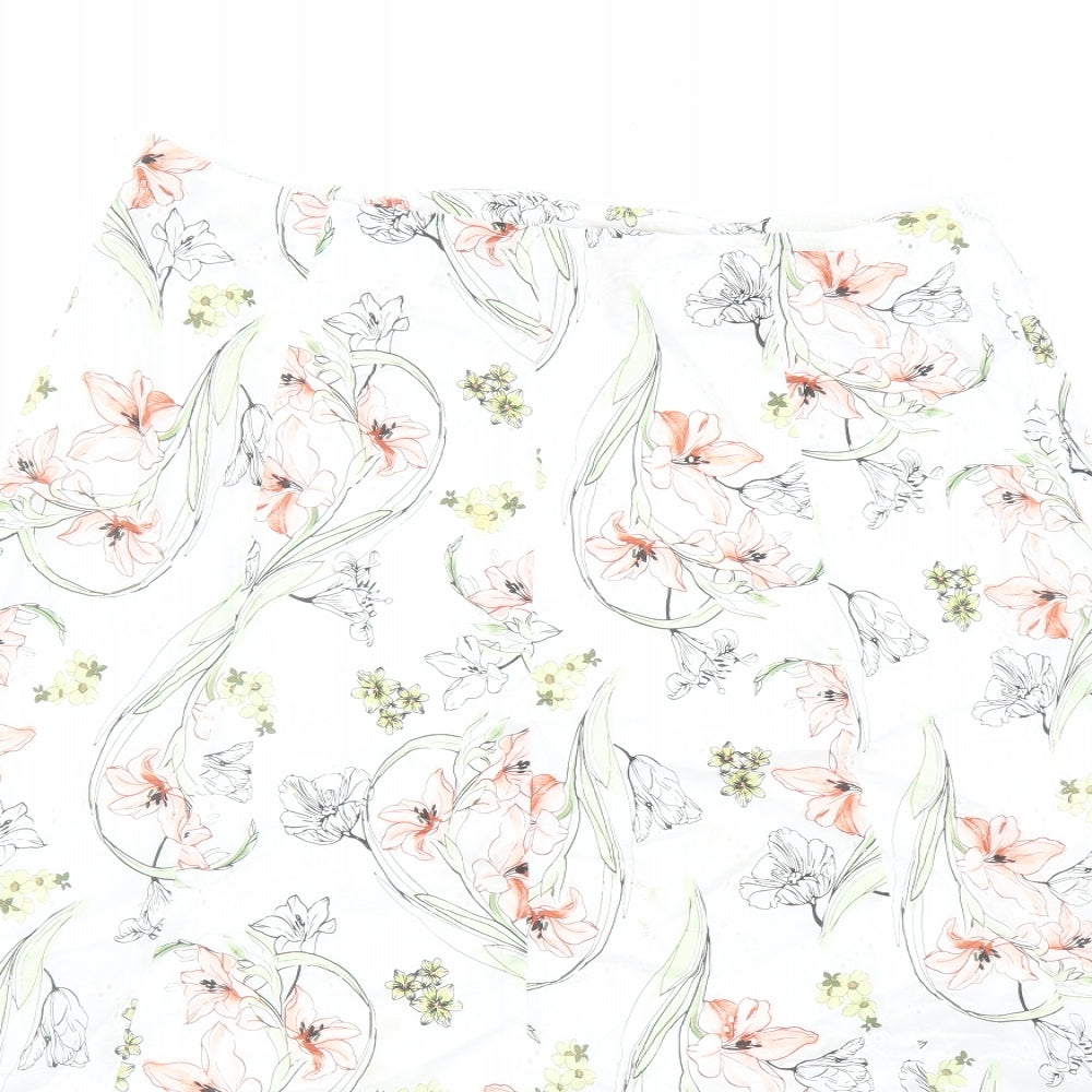 Classic Womens White Floral Polyester Swing Skirt Size 32 in Zip