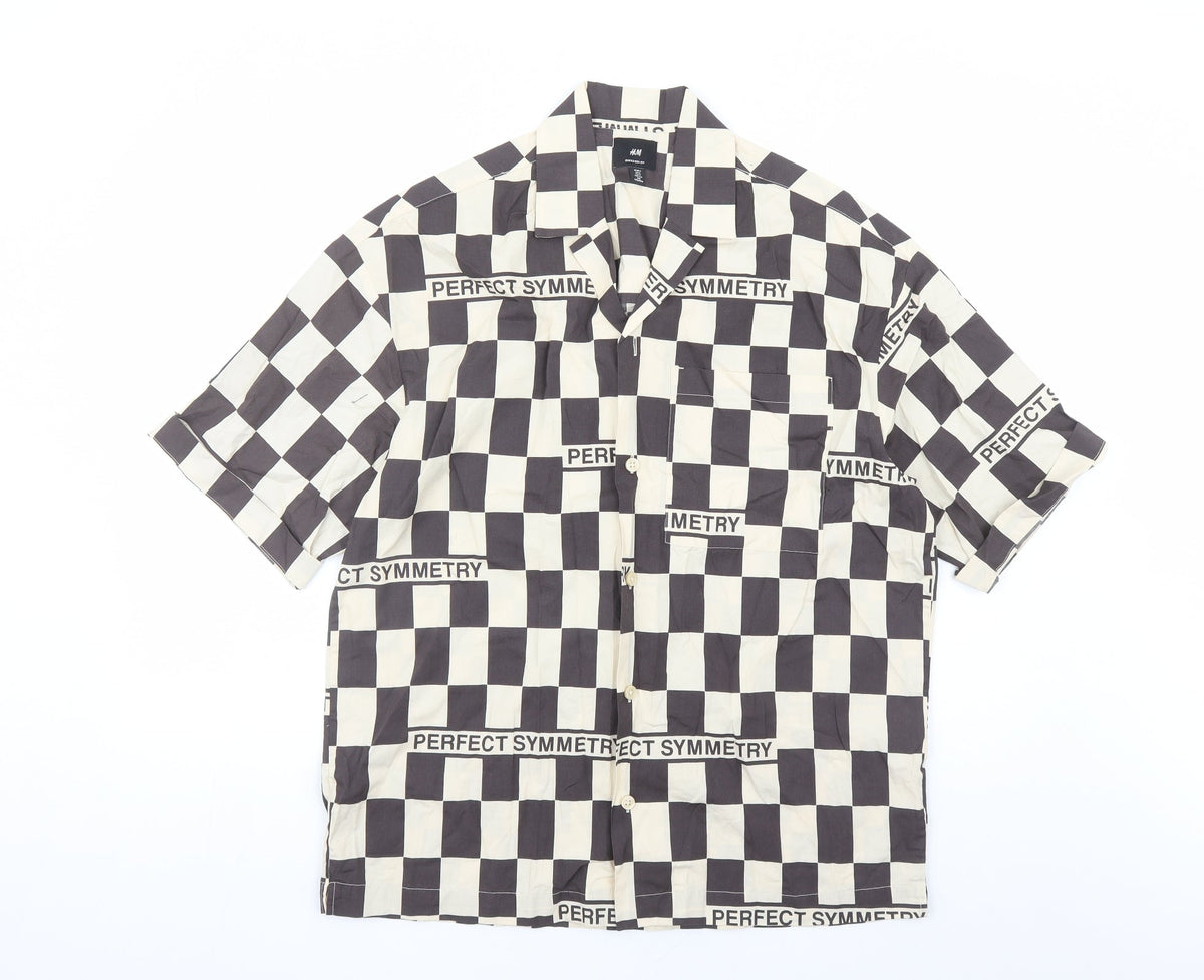 H&M Mens Brown Check Cotton Button-Up Size S Collared Button - Oversized