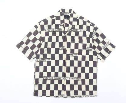 H&M Mens Brown Check Cotton Button-Up Size S Collared Button - Oversized