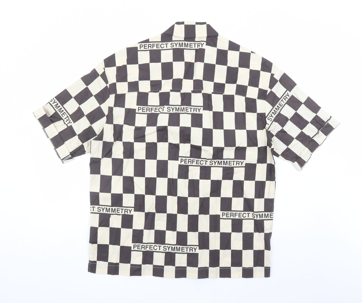 H&M Mens Brown Check Cotton Button-Up Size S Collared Button - Oversized