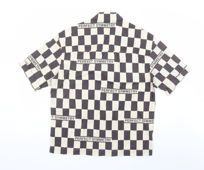 H&M Mens Brown Check Cotton Button-Up Size S Collared Button - Oversized