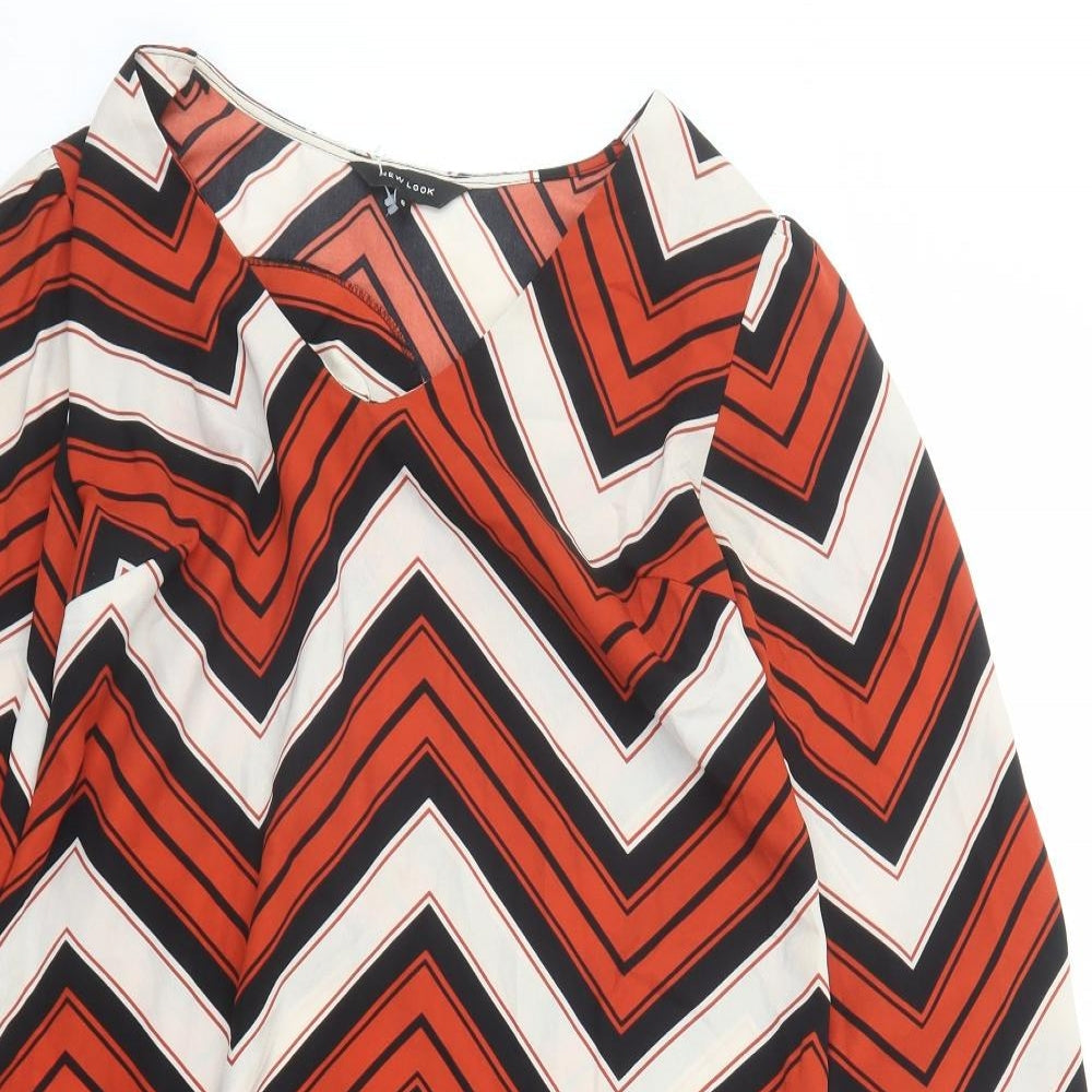 New Look Womens Multicoloured Geometric Polyester A-Line Size 8 V-Neck Pullover