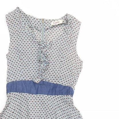 Louche Womens Blue Geometric Cotton Fit & Flare Size L Round Neck Zip