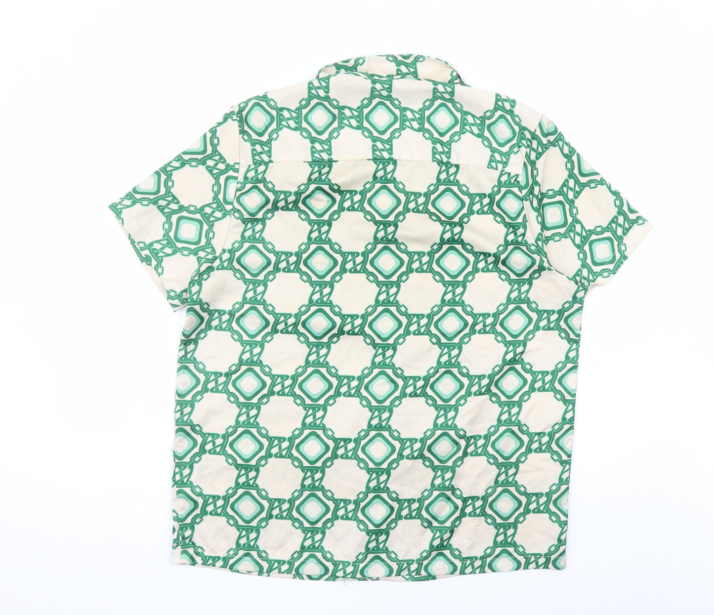 ASOS Mens Green Geometric Polyester Button-Up Size S Collared Button