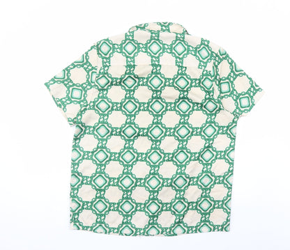 ASOS Mens Green Geometric Polyester Button-Up Size S Collared Button