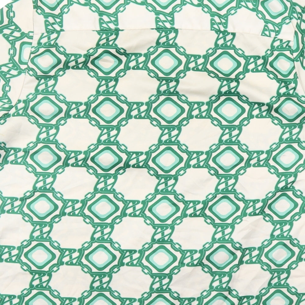 ASOS Mens Green Geometric Polyester Button-Up Size S Collared Button