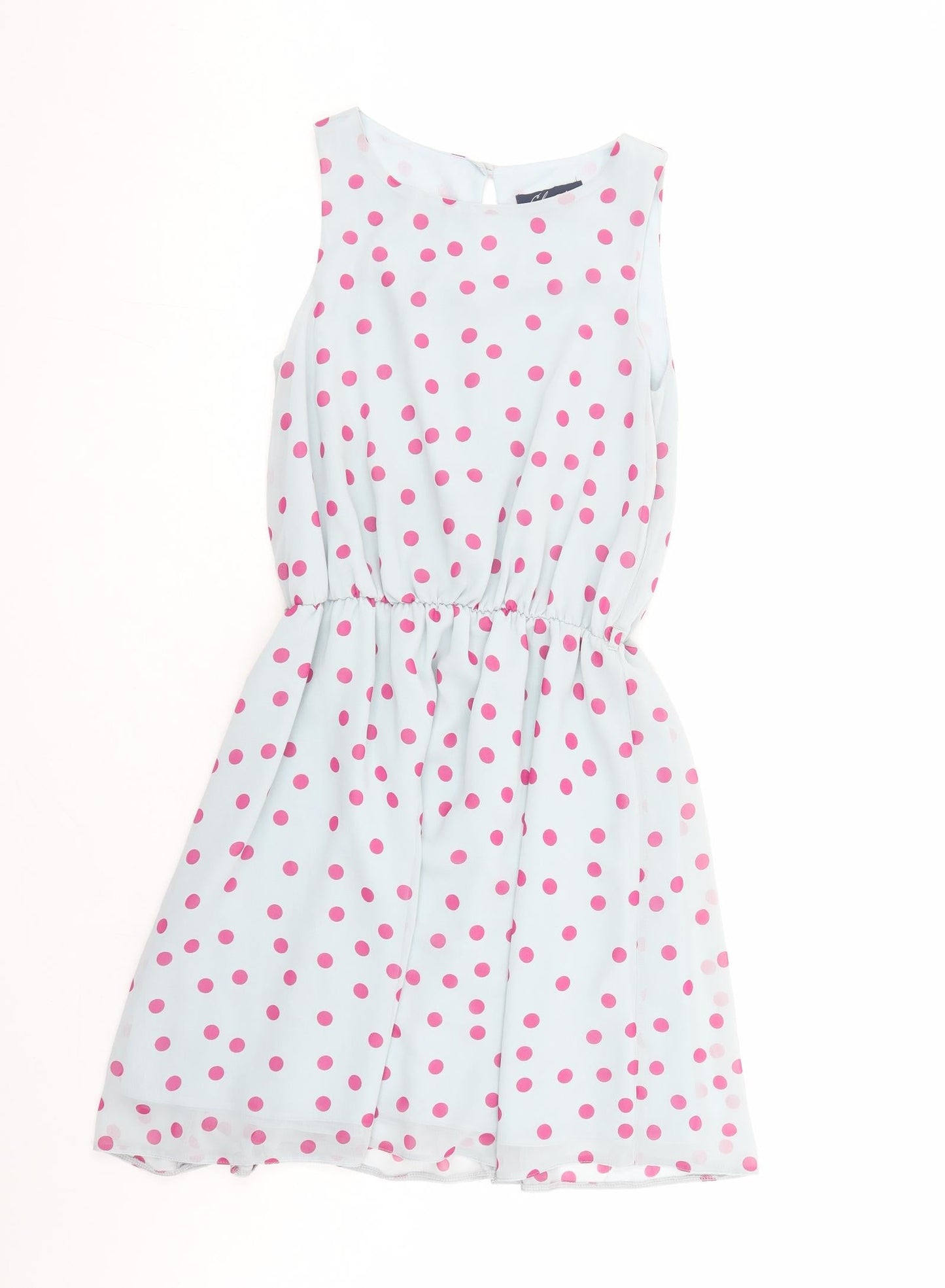 Closet Womens Blue Polka Dot Polyester Fit & Flare Size 8 Boat Neck Button