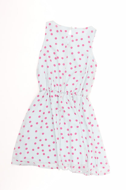 Closet Womens Blue Polka Dot Polyester Fit & Flare Size 8 Boat Neck Button