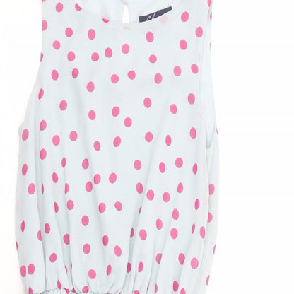Closet Womens Blue Polka Dot Polyester Fit & Flare Size 8 Boat Neck Button