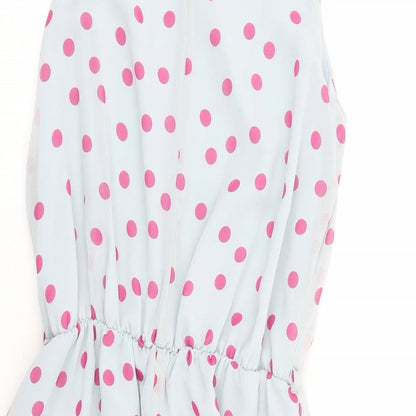 Closet Womens Blue Polka Dot Polyester Fit & Flare Size 8 Boat Neck Button