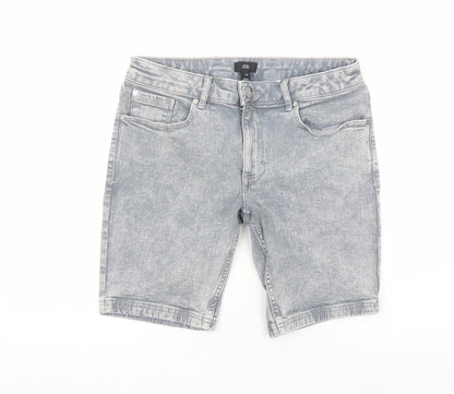 River Island Mens Grey Cotton Biker Shorts Size 30 in L9 in Regular Zip
