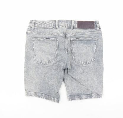 River Island Mens Grey Cotton Biker Shorts Size 30 in L9 in Regular Zip