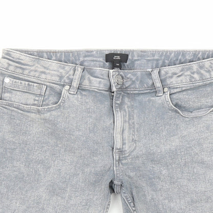 River Island Mens Grey Cotton Biker Shorts Size 30 in L9 in Regular Zip