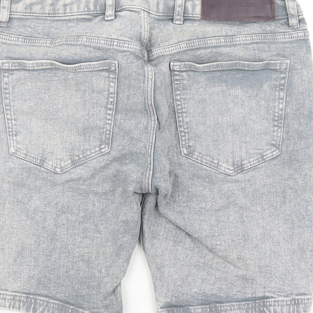River Island Mens Grey Cotton Biker Shorts Size 30 in L9 in Regular Zip