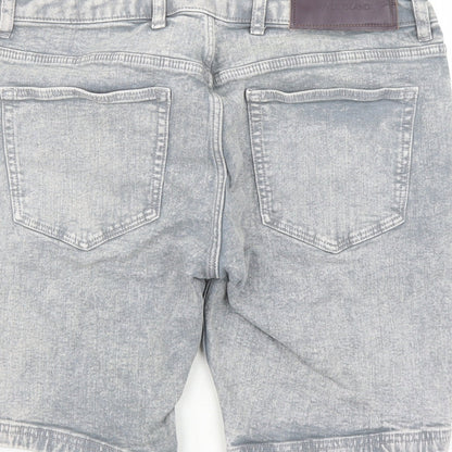 River Island Mens Grey Cotton Biker Shorts Size 30 in L9 in Regular Zip