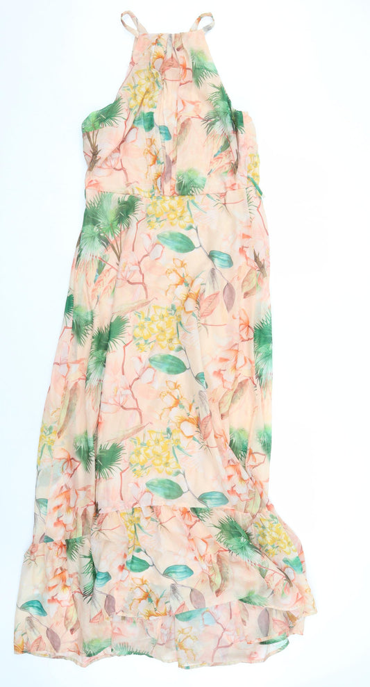 Dorothy Perkins Womens Orange Floral Polyester Maxi Size 10 Round Neck Button