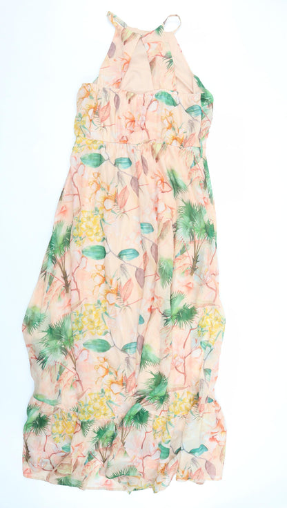 Dorothy Perkins Womens Orange Floral Polyester Maxi Size 10 Round Neck Button